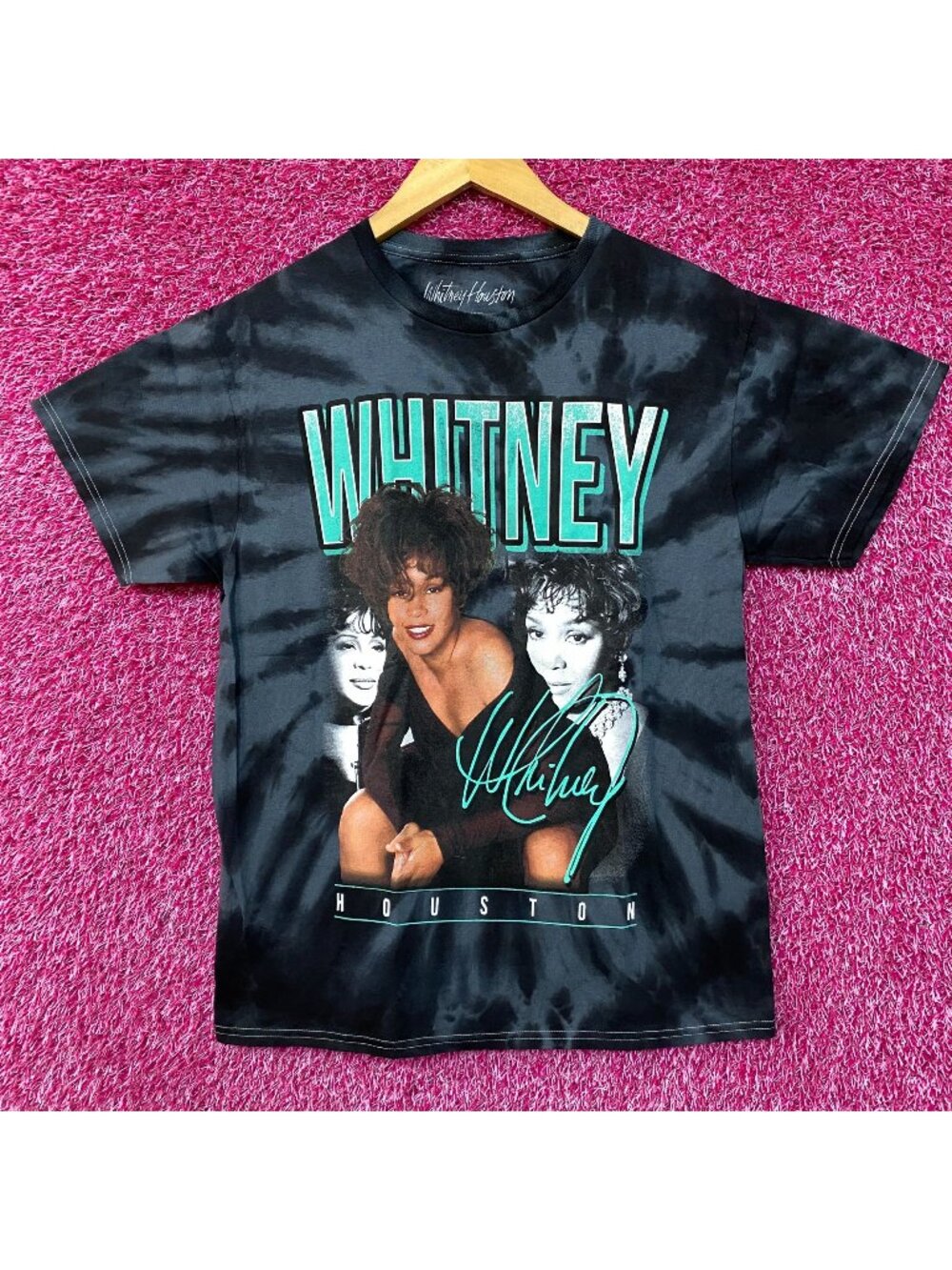 Whitney Houston Graphic Gray Tie Dye T-Shirt Small